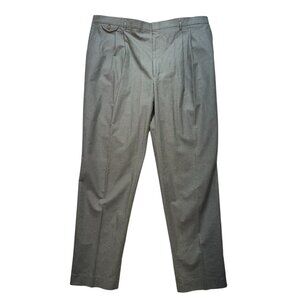 Eddie Bauer Mens Pleated Dress Pants Sz 36 Gray Green Houndstooth Wool Blend